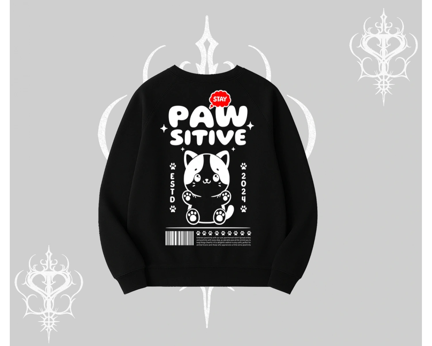 Paw Sitive Kedi Arka Baskılı Biskilet Sweatshirt