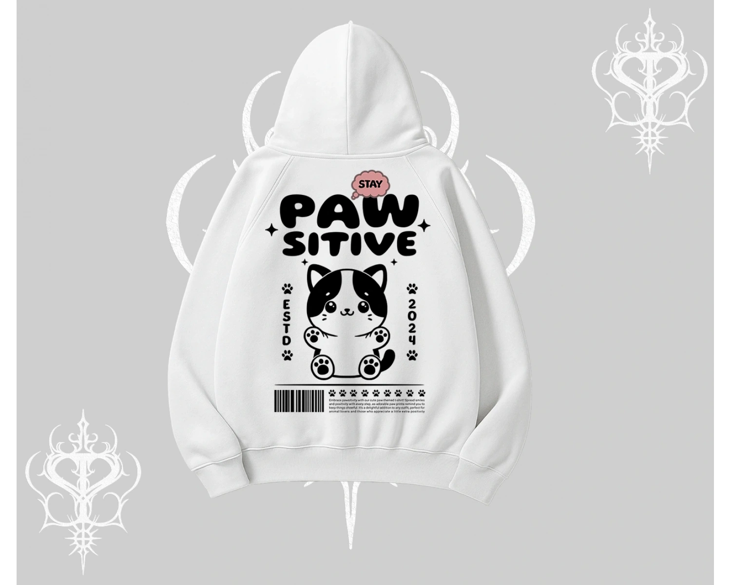 Paw Sitive Kedi Arka Baskılı Kapşonlu Sweatshirt