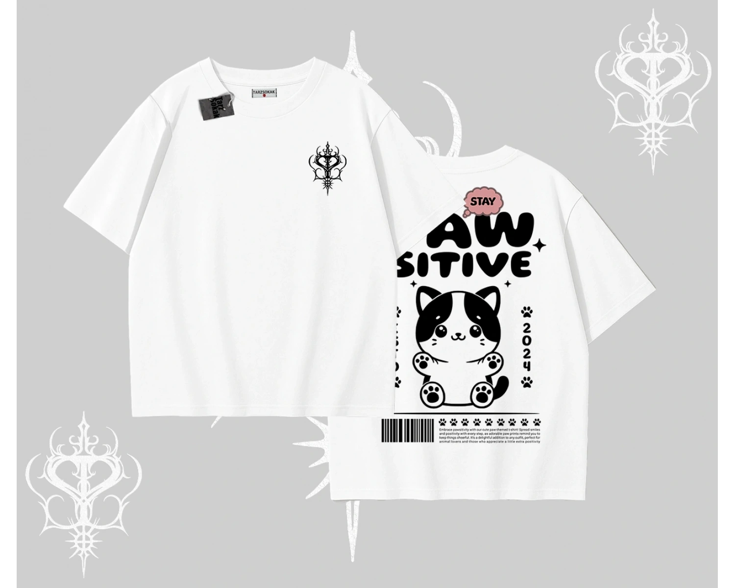 Paw Sitive Kedi Arka Baskılı Oversize Tshirt