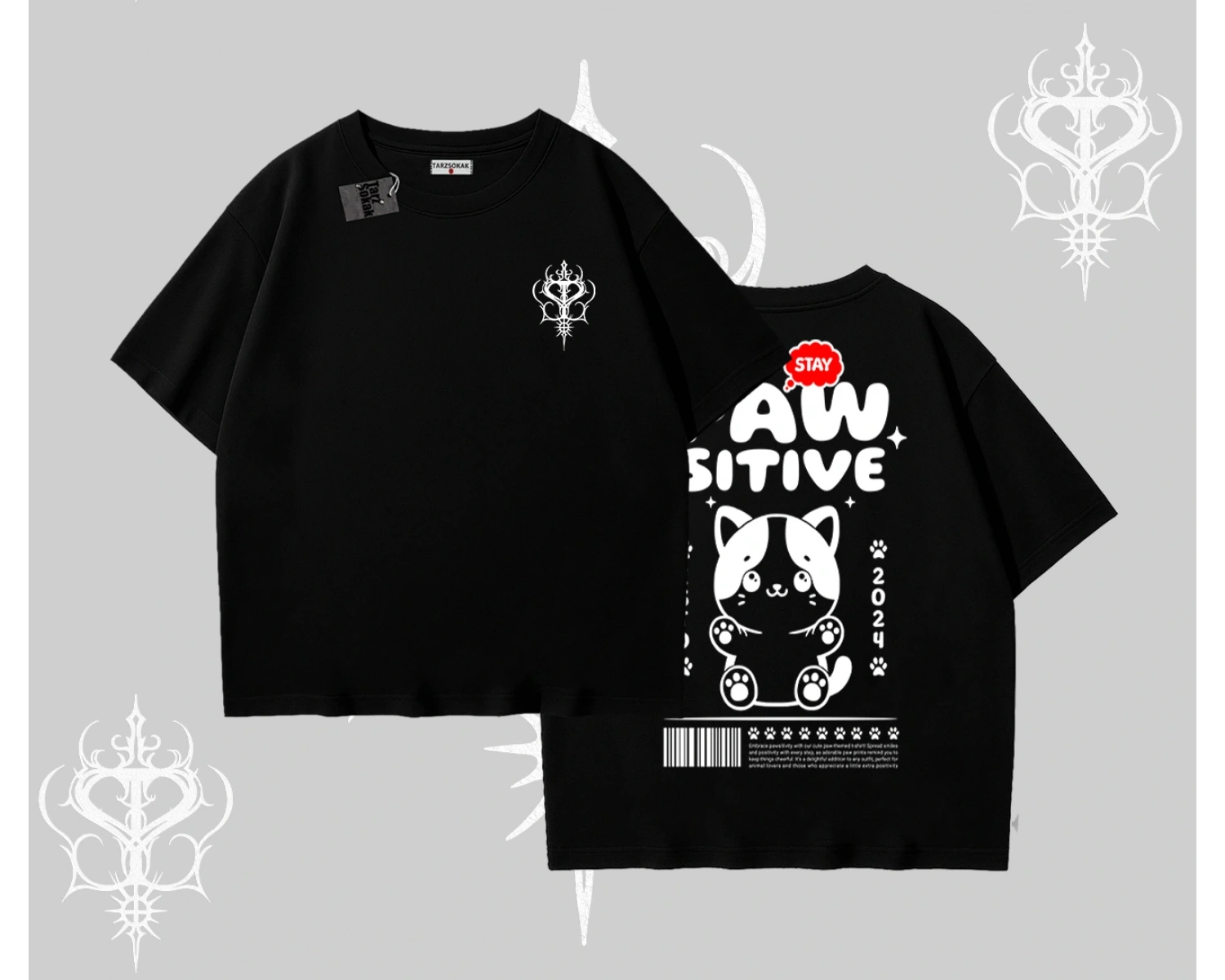 Paw Sitive Kedi Arka Baskılı Oversize Tshirt
