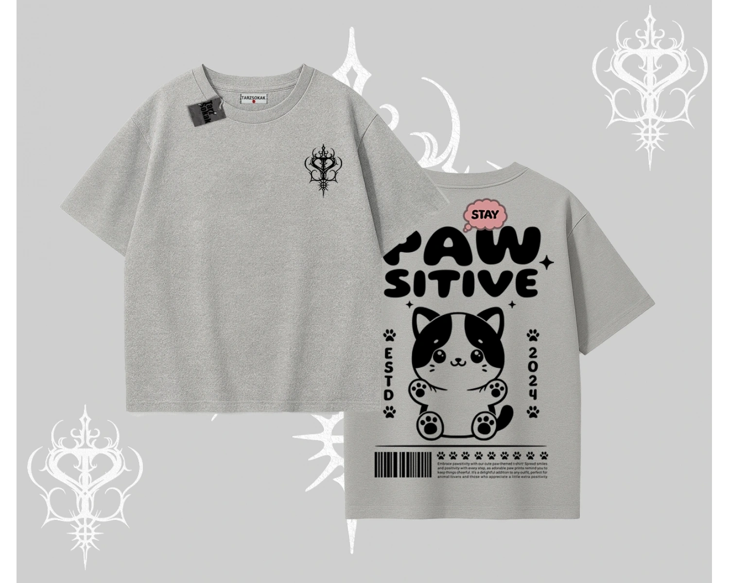 Paw Sitive Kedi Arka Baskılı Oversize Tshirt