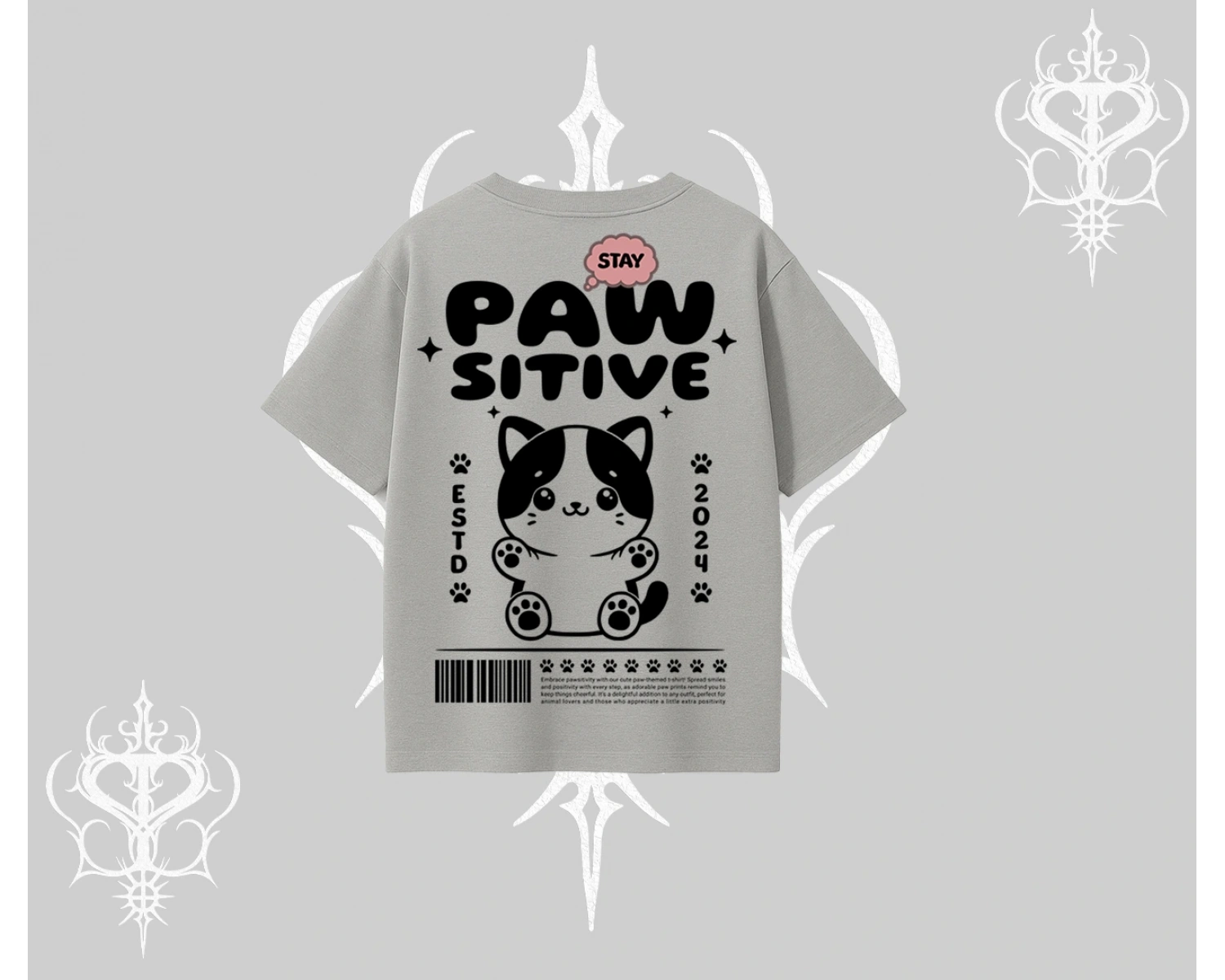 Paw Sitive Kedi Arka Baskılı Oversize Tshirt