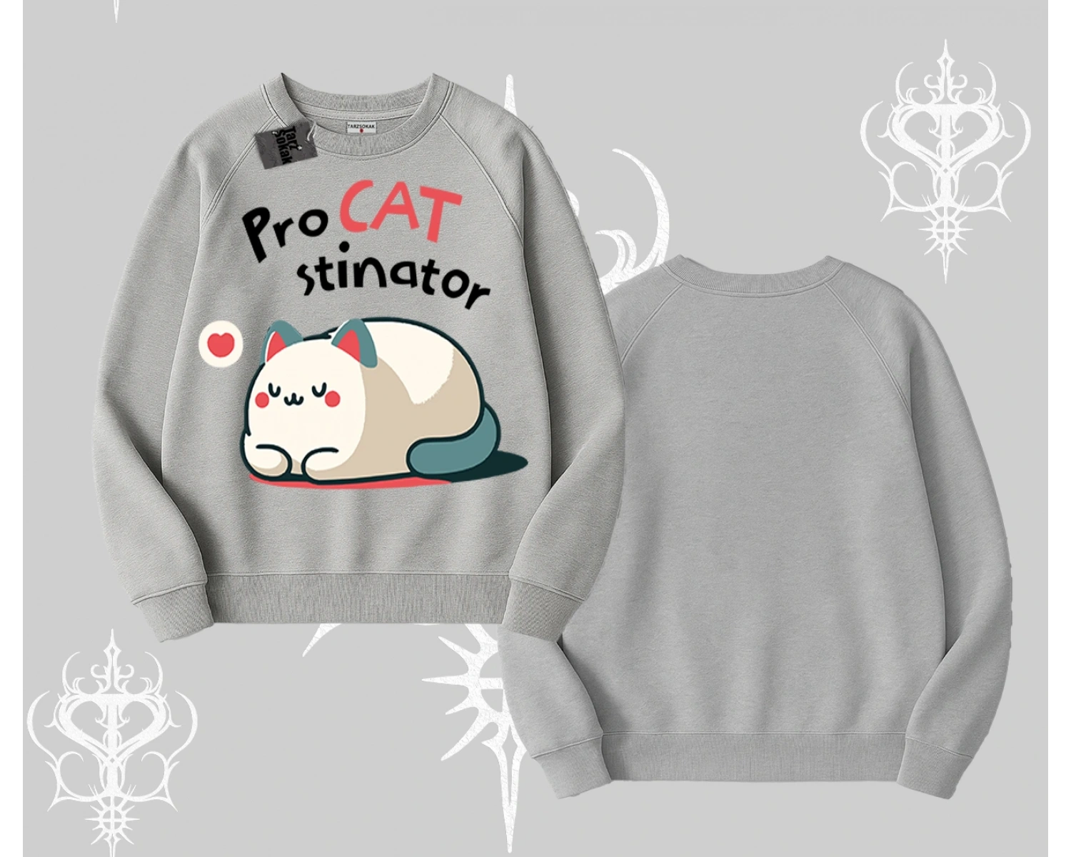 Paws Off Yazılı Kedi Baskılı Streetwear Biskilet Sweatshirt