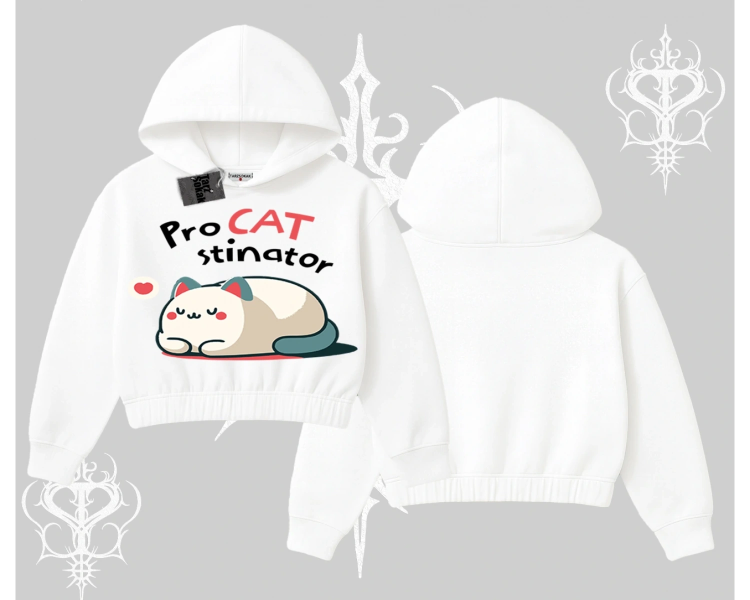 Paws Off Yazılı Kedi Baskılı Streetwear Biskilet Sweatshirt