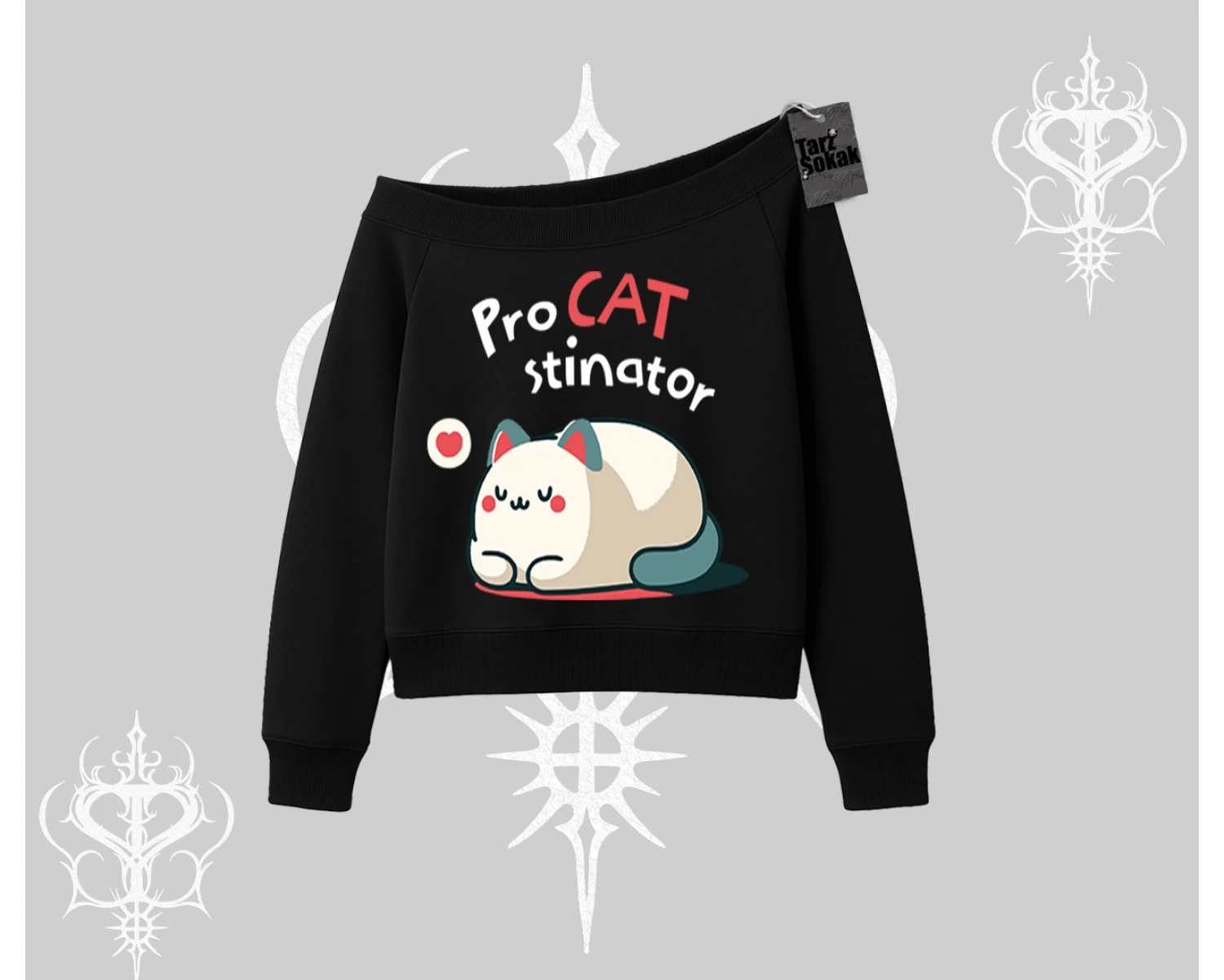 Paws Off Yazılı Kedi Baskılı Streetwear Kapşonlu Crop Sweatshirt