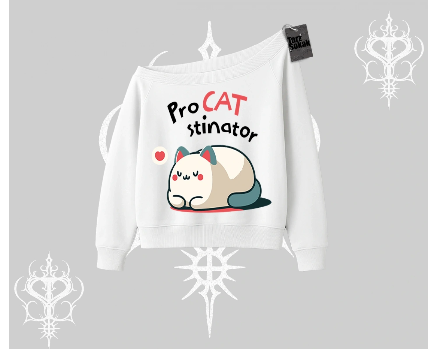 Paws Off Yazılı Kedi Baskılı Streetwear Kapşonlu Crop Sweatshirt