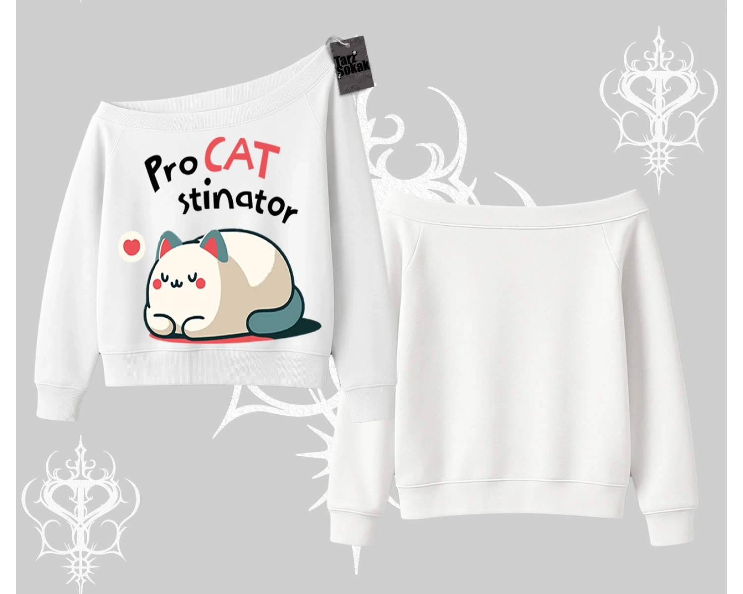 Paws Off Yazılı Kedi Baskılı Streetwear Kapşonlu Crop Sweatshirt