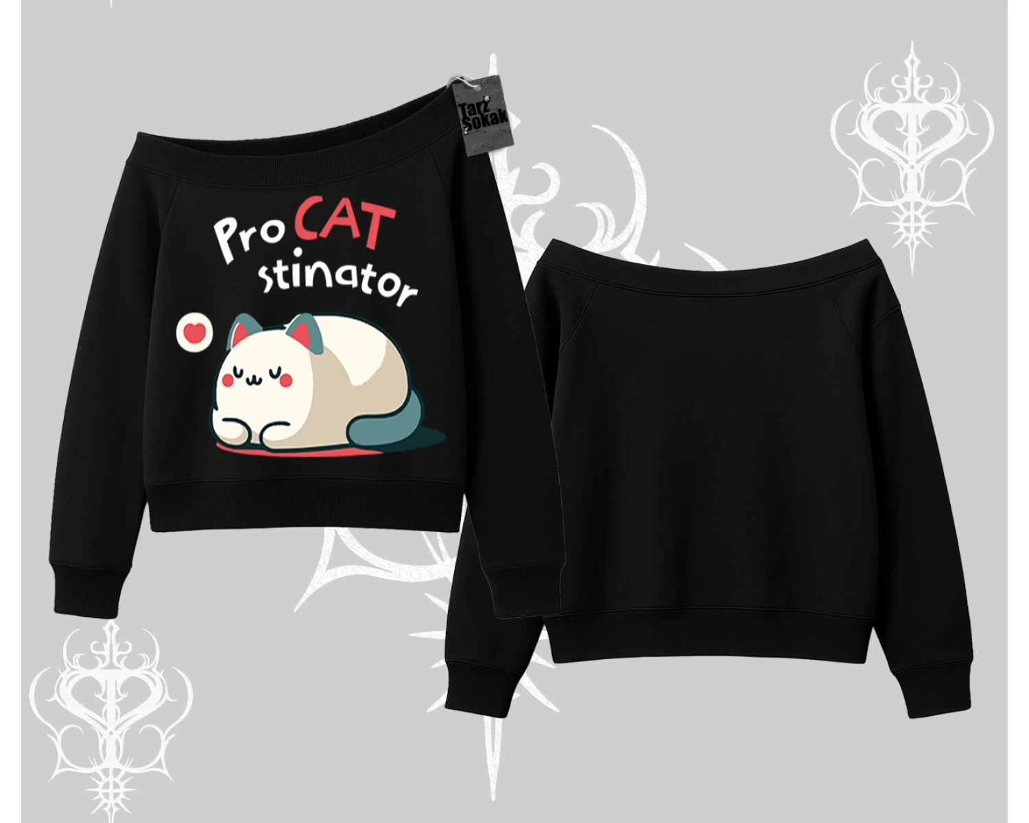 Paws Off Yazılı Kedi Baskılı Streetwear Kapşonlu Crop Sweatshirt