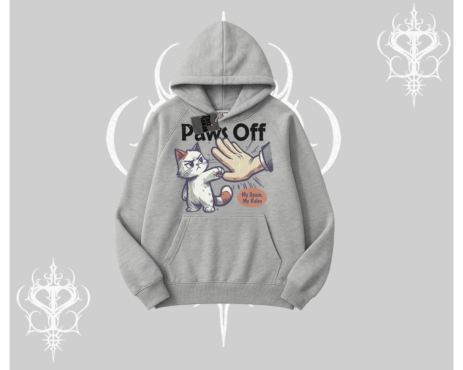 Paws Off Yazılı Kedi Baskılı Streetwear Kapşonlu Sweatshirt