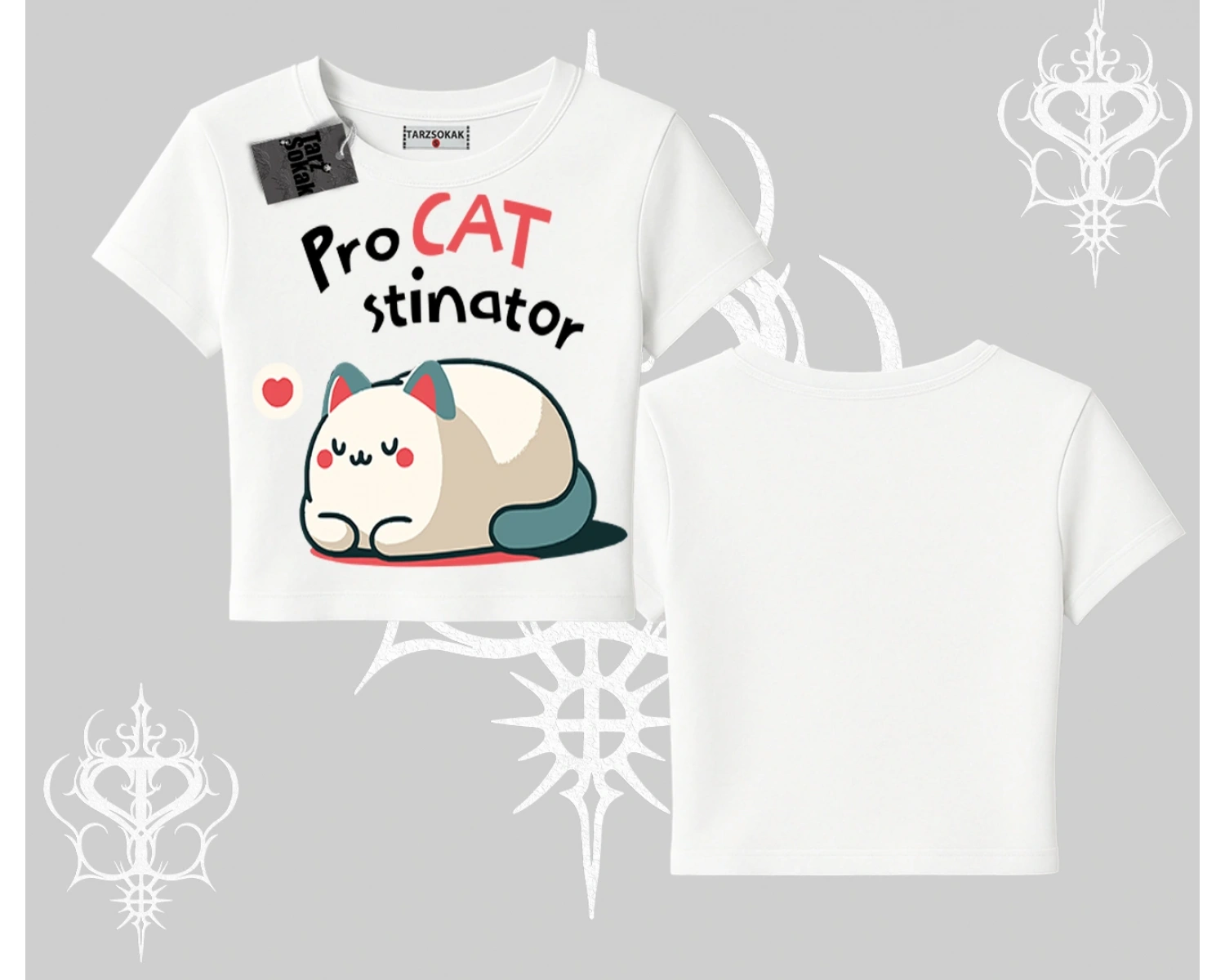 Paws Off Yazılı Kedi Baskılı Streetwear Oversize Crop Tshirt