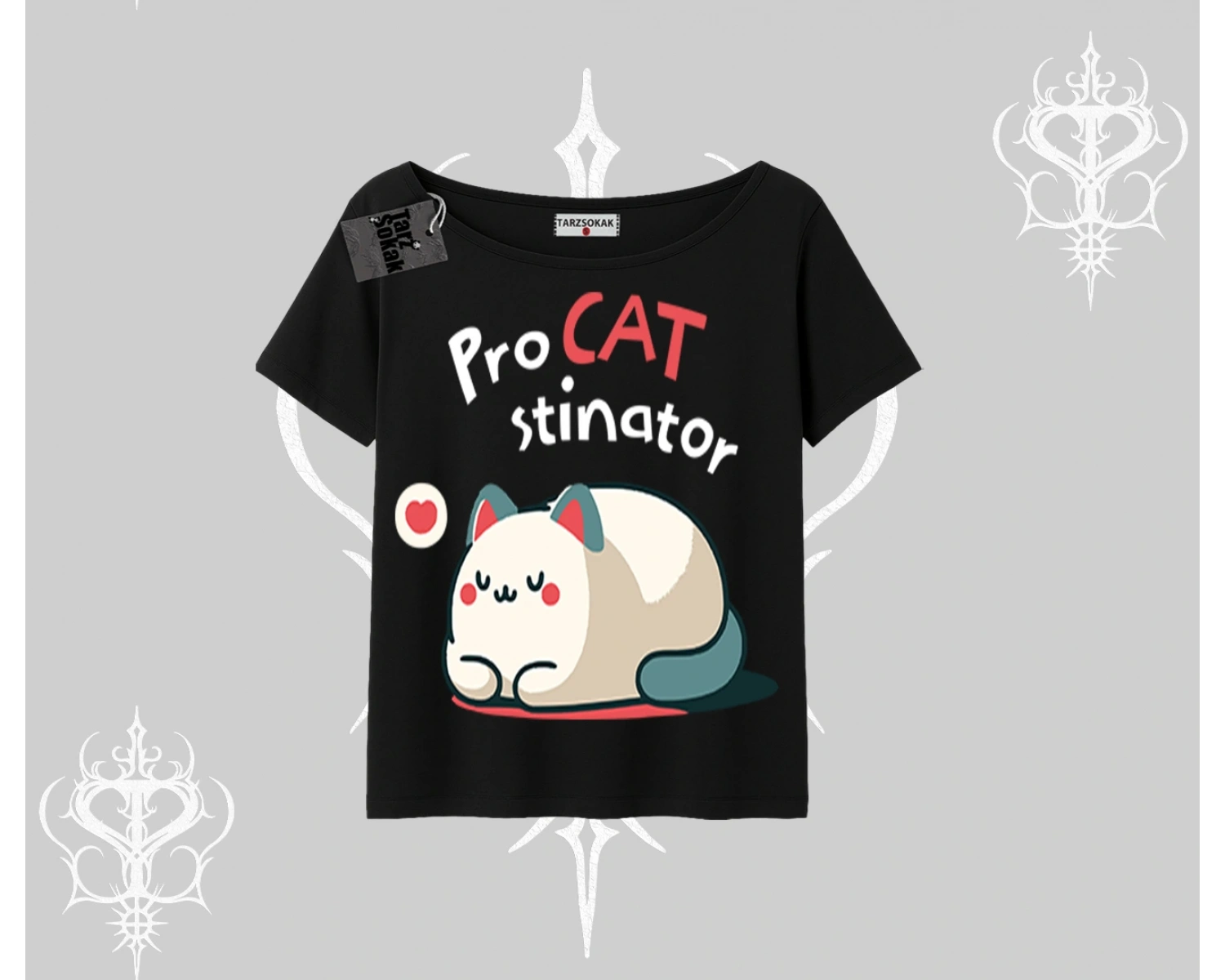 Paws Off Yazılı Kedi Baskılı Streetwear Oversize Tshirt