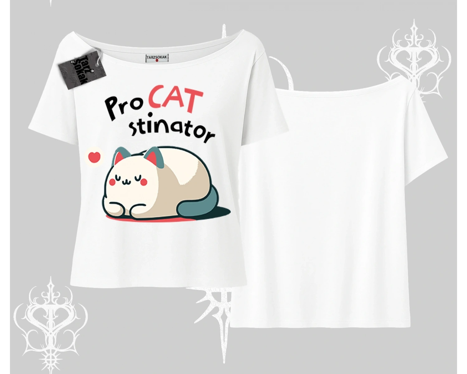 Paws Off Yazılı Kedi Baskılı Streetwear Oversize Tshirt