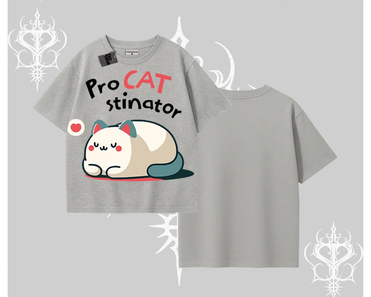 Paws Off Yazılı Kedi Baskılı Streetwear Oversize Tshirt