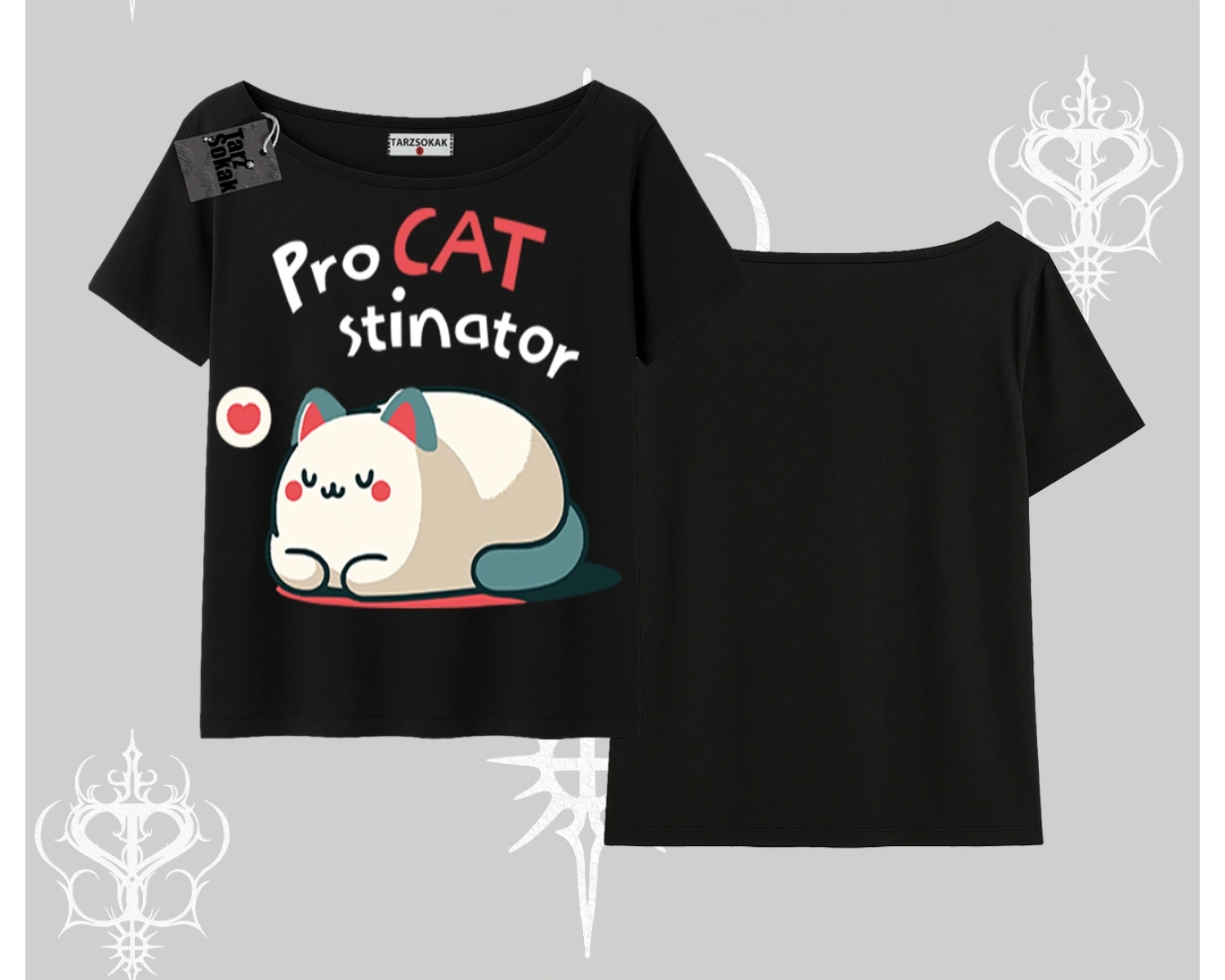 Paws Off Yazılı Kedi Baskılı Streetwear Oversize Tshirt