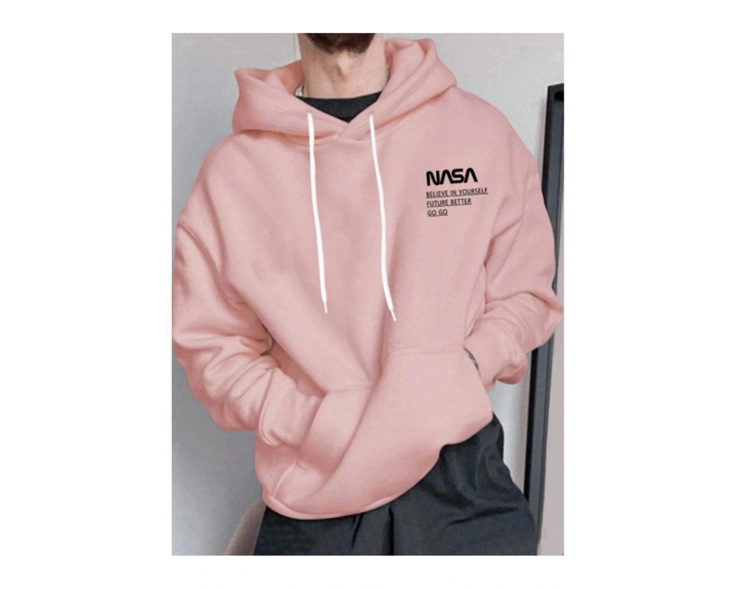 Pembe Nasa Oversize Kapüşonlu Sweatshirt Pembe