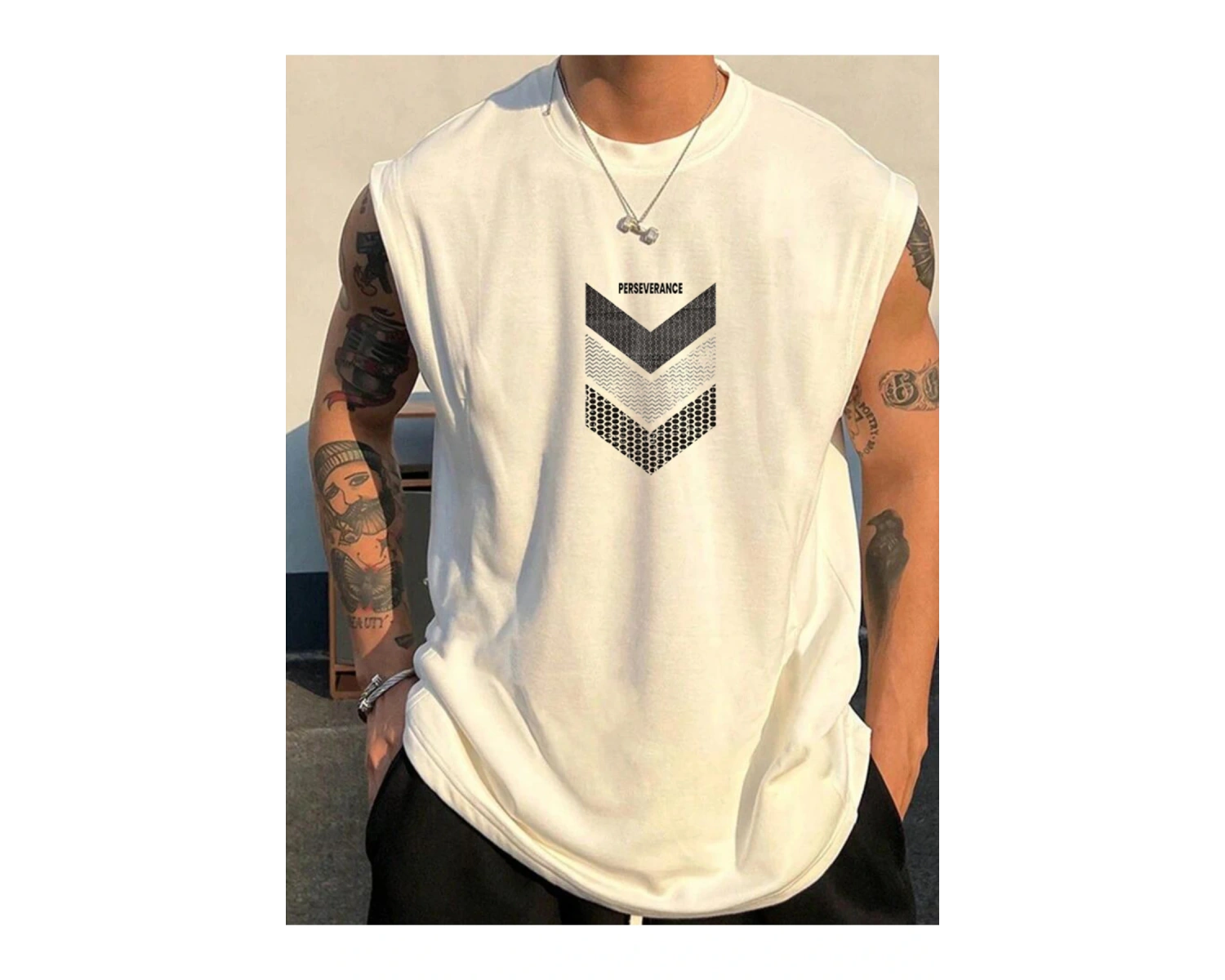 Perseverance Baskılı Kolsuz tshirt Erkek Sıfır Kol Giyim Spor Giyim Oversize