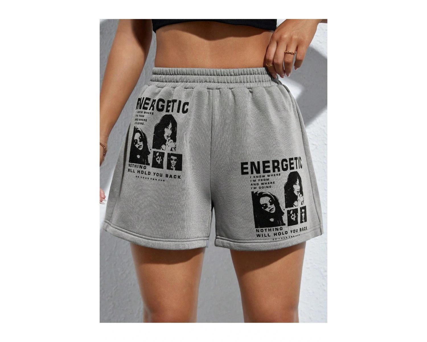 PETITE Figure & Slogan Graphic Track Şort