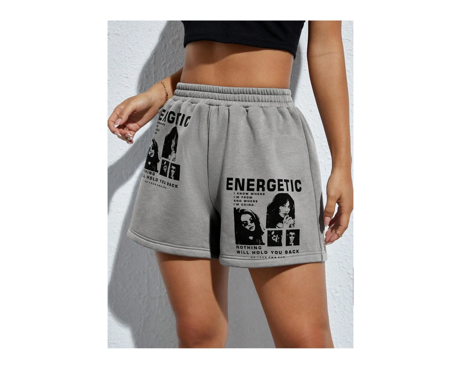 PETITE Figure & Slogan Graphic Track Şort