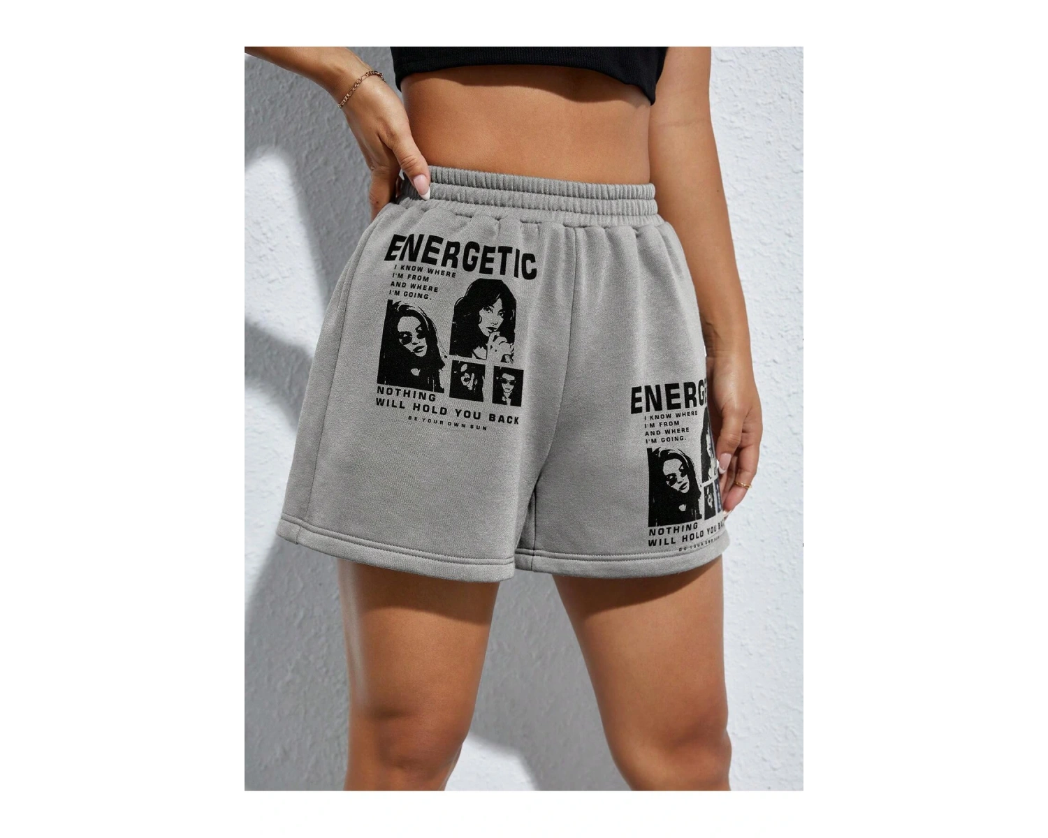 PETITE Figure & Slogan Graphic Track Şort