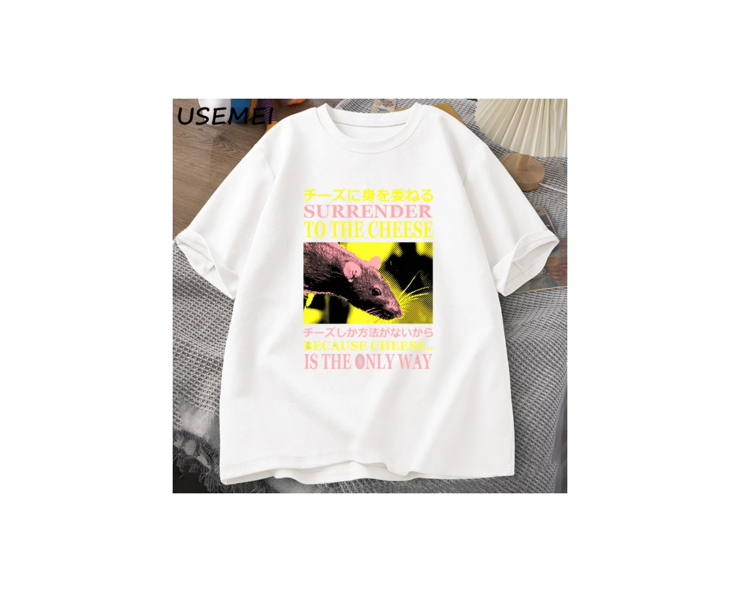 Peynir teslim komik Meme T-shirt adam giysileri japon sıçan grafik T shirt erkek kadın rahat 2957