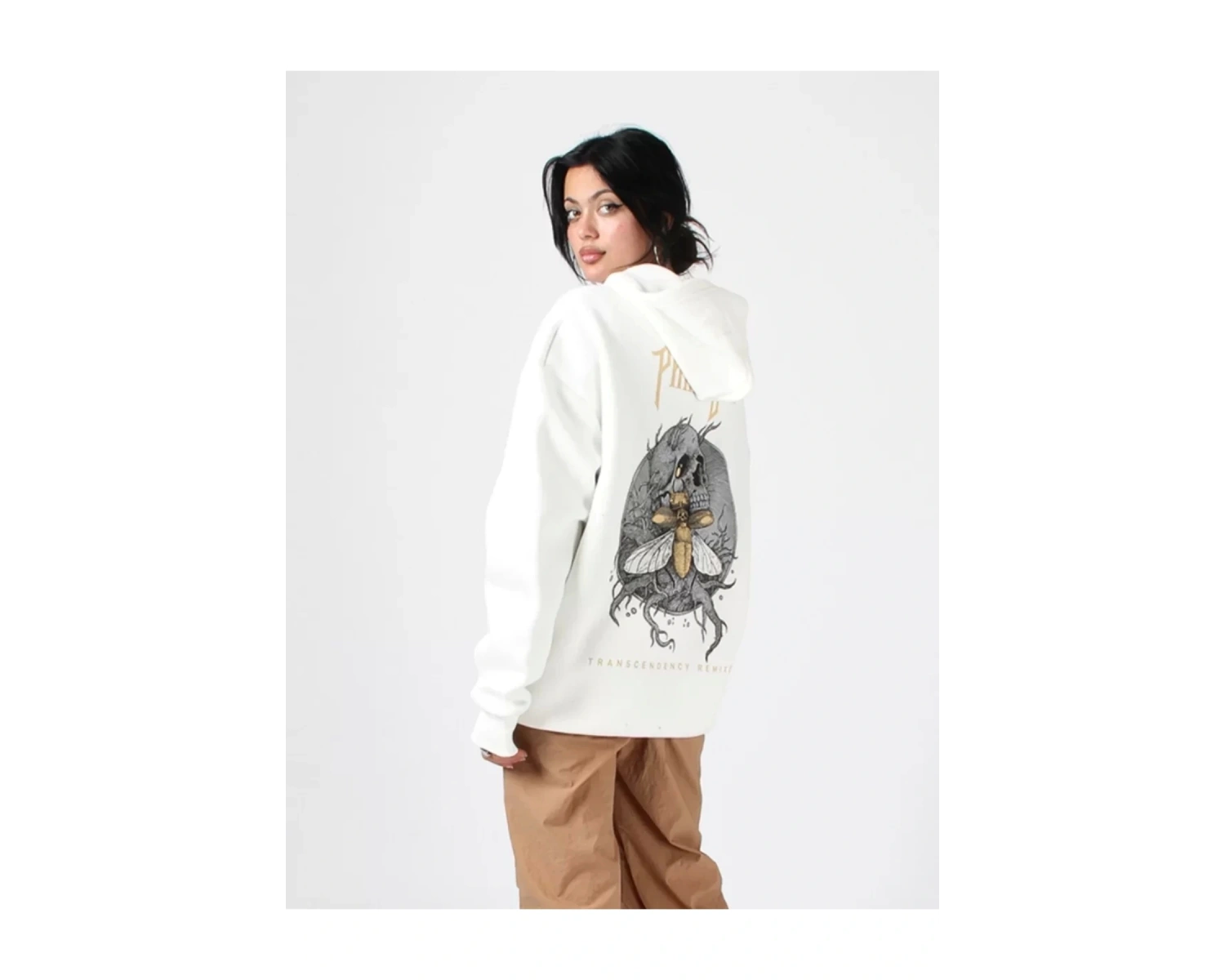 Phaseone Baskılı Beyaz Oversize Unisex Kapüşonlu