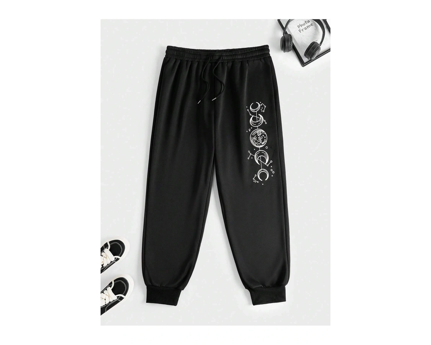 Plus Ay Desenli Beli Büzgülü Eşofman Altı