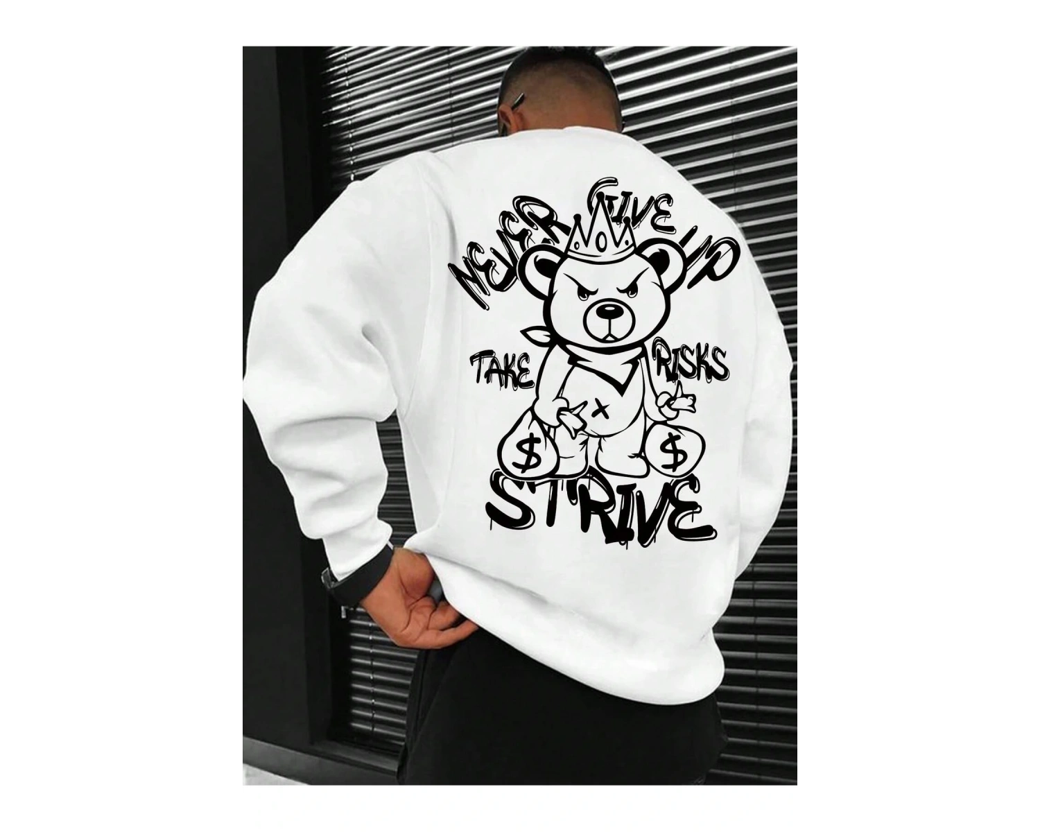 Plus Bear And Slogan Graphic Sweatshirt Beyaz
