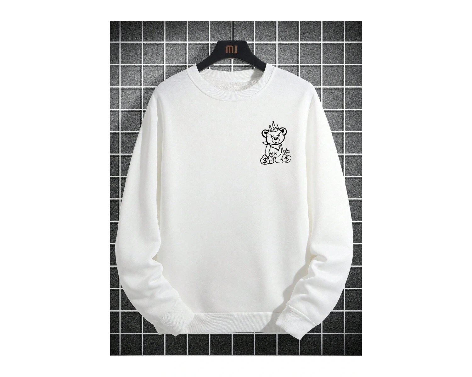 Plus Bear And Slogan Graphic Sweatshirt Beyaz