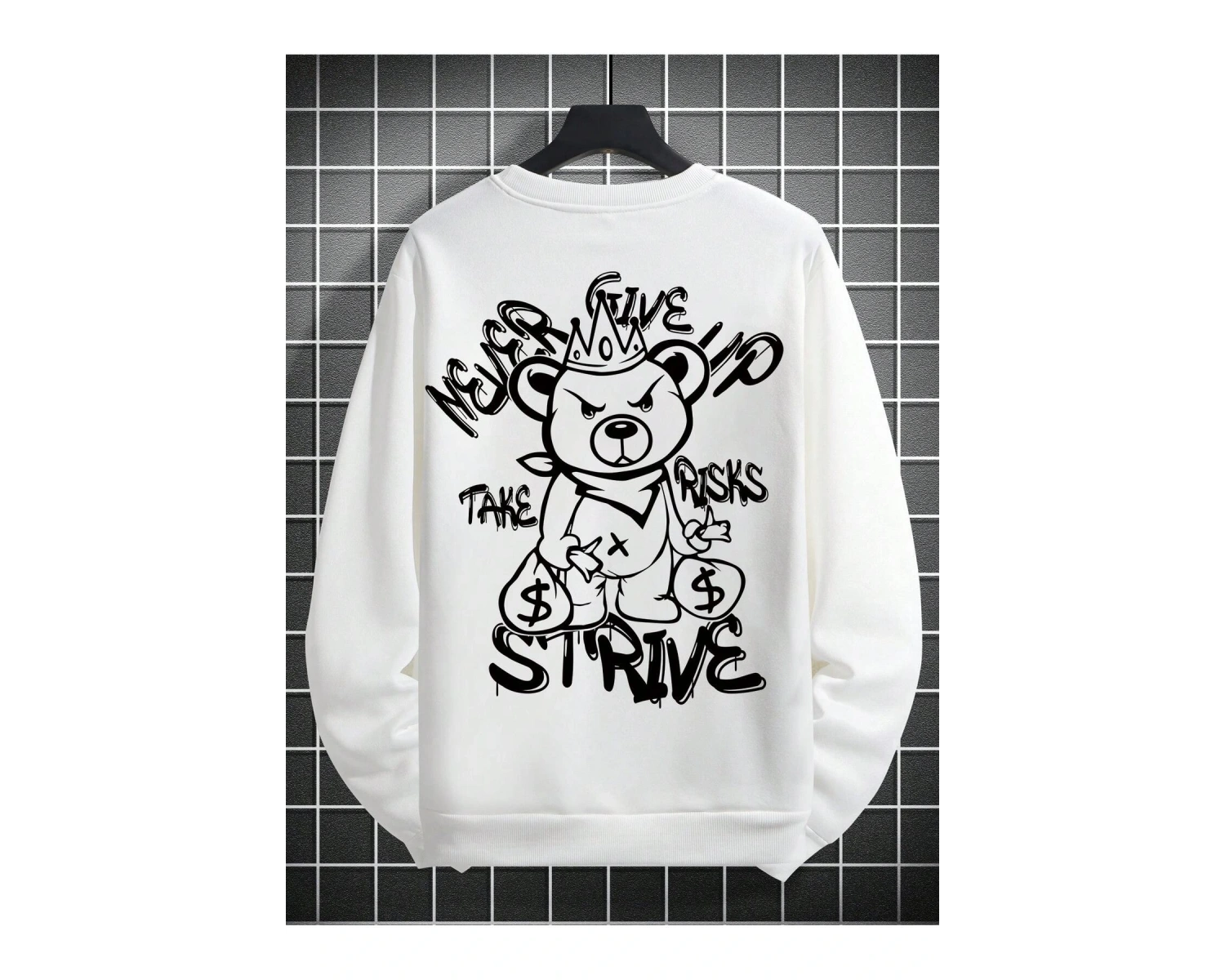 Plus Bear And Slogan Graphic Sweatshirt Beyaz