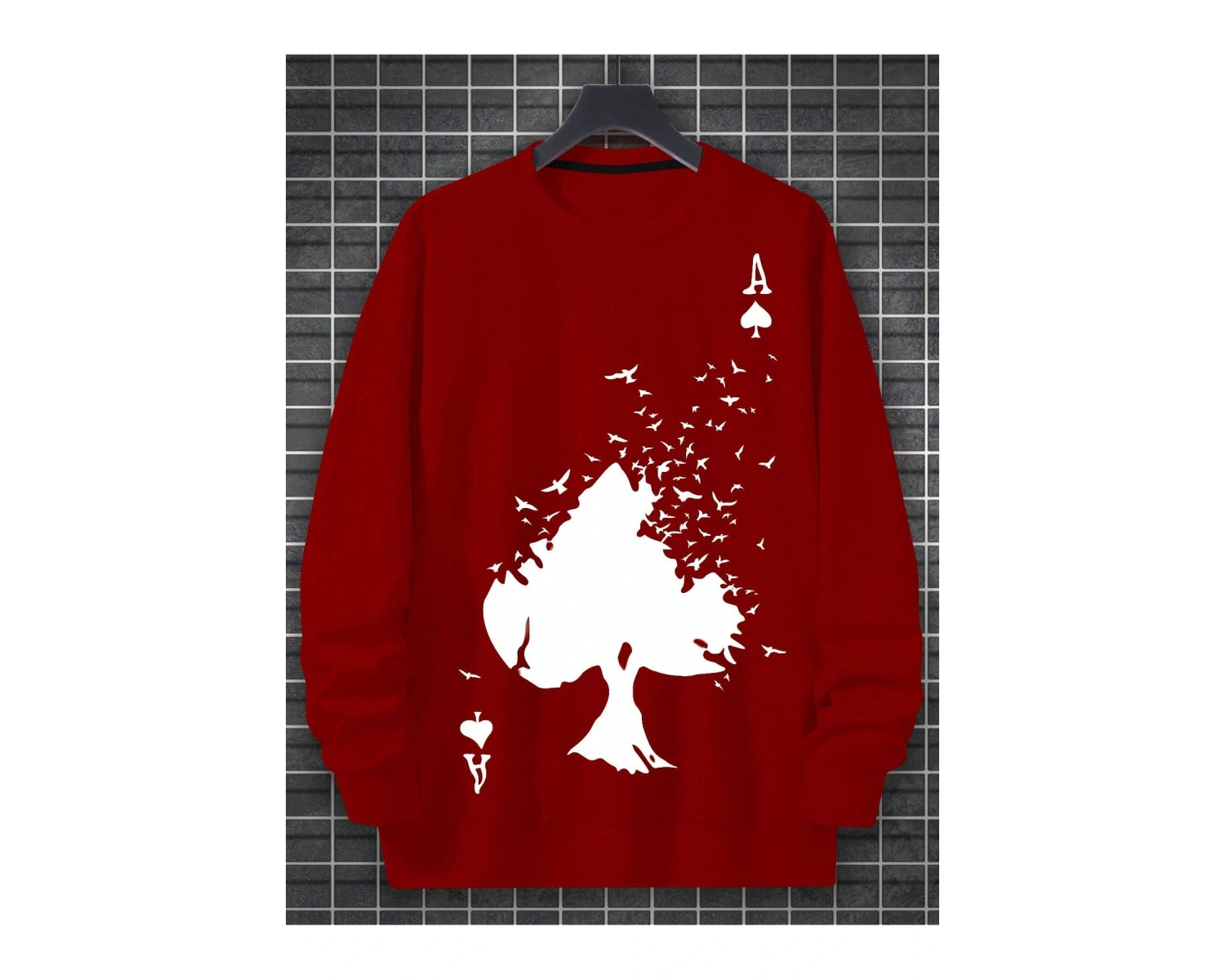 Plus Playing Card Print Sweatshirt Bordo