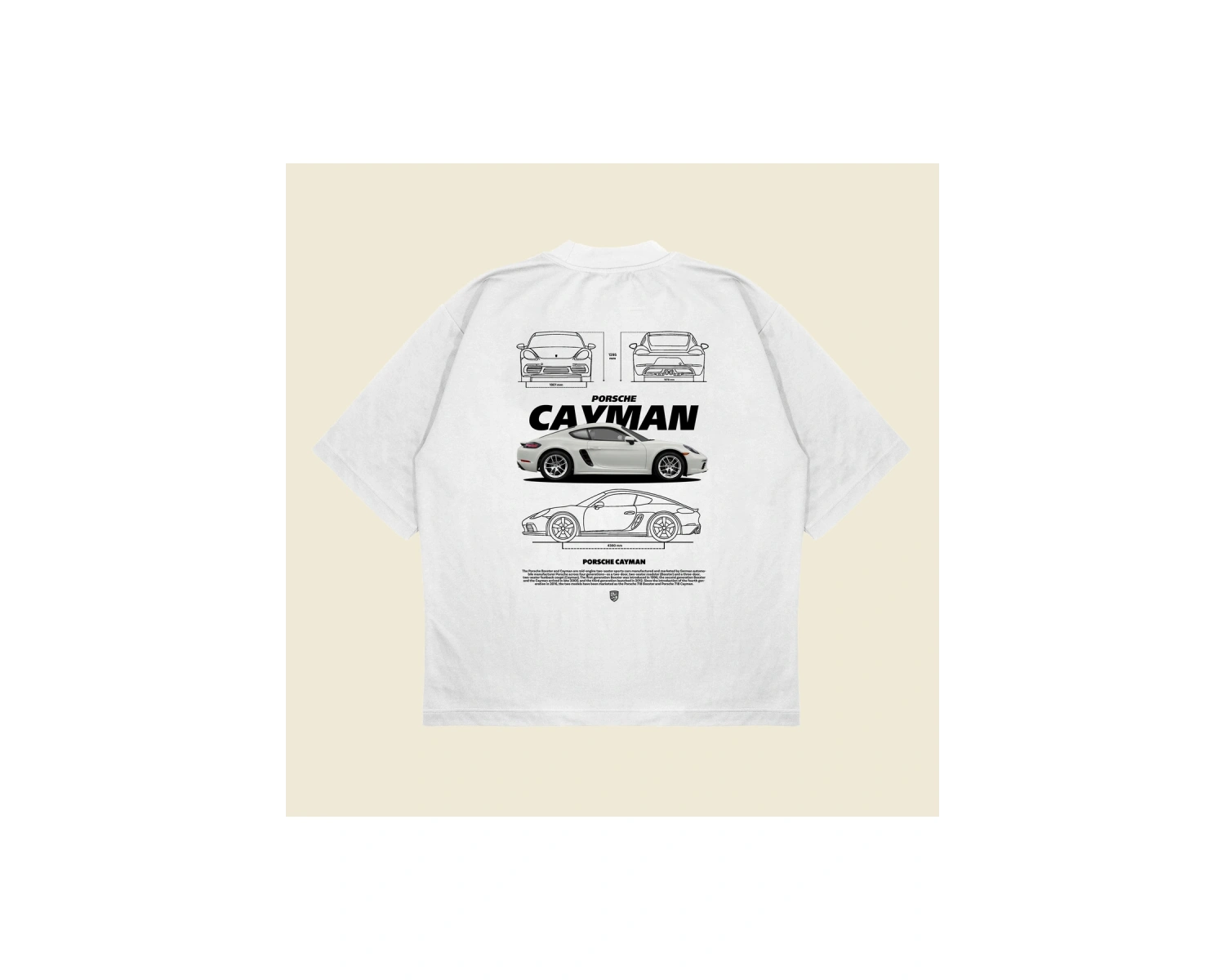 Porsche Cayman Baskılı Oversize Unisex Pamuklu Nefes Alan Kalın Kumaşlı
