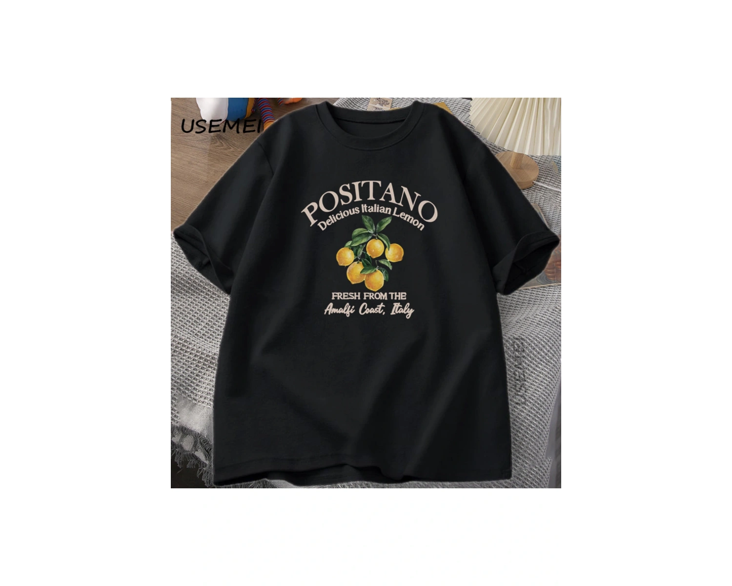 Positano Limon T-shirt İtalyan Limon Baskılı Pamuklu kısa kollu tişört Tees Büyük Boy Üstleri 2943