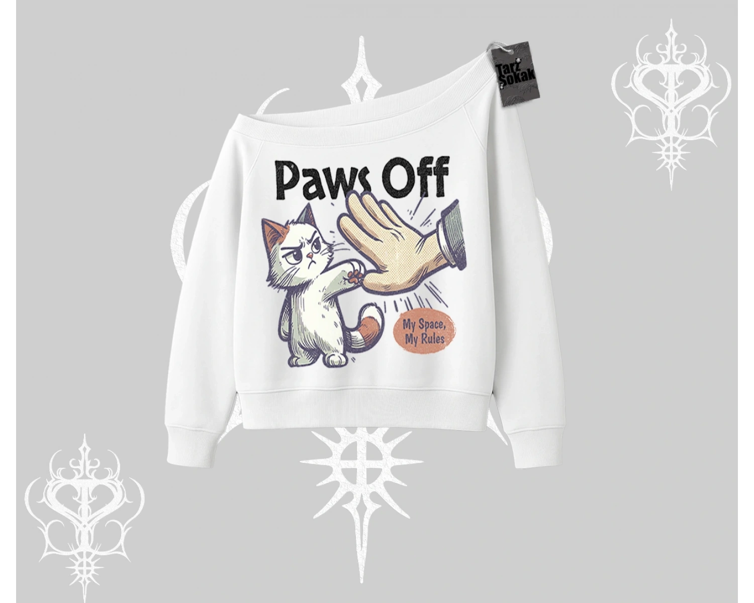 ProCATstinator Kedi Baskılı Kayık Yaka Sweatshirt