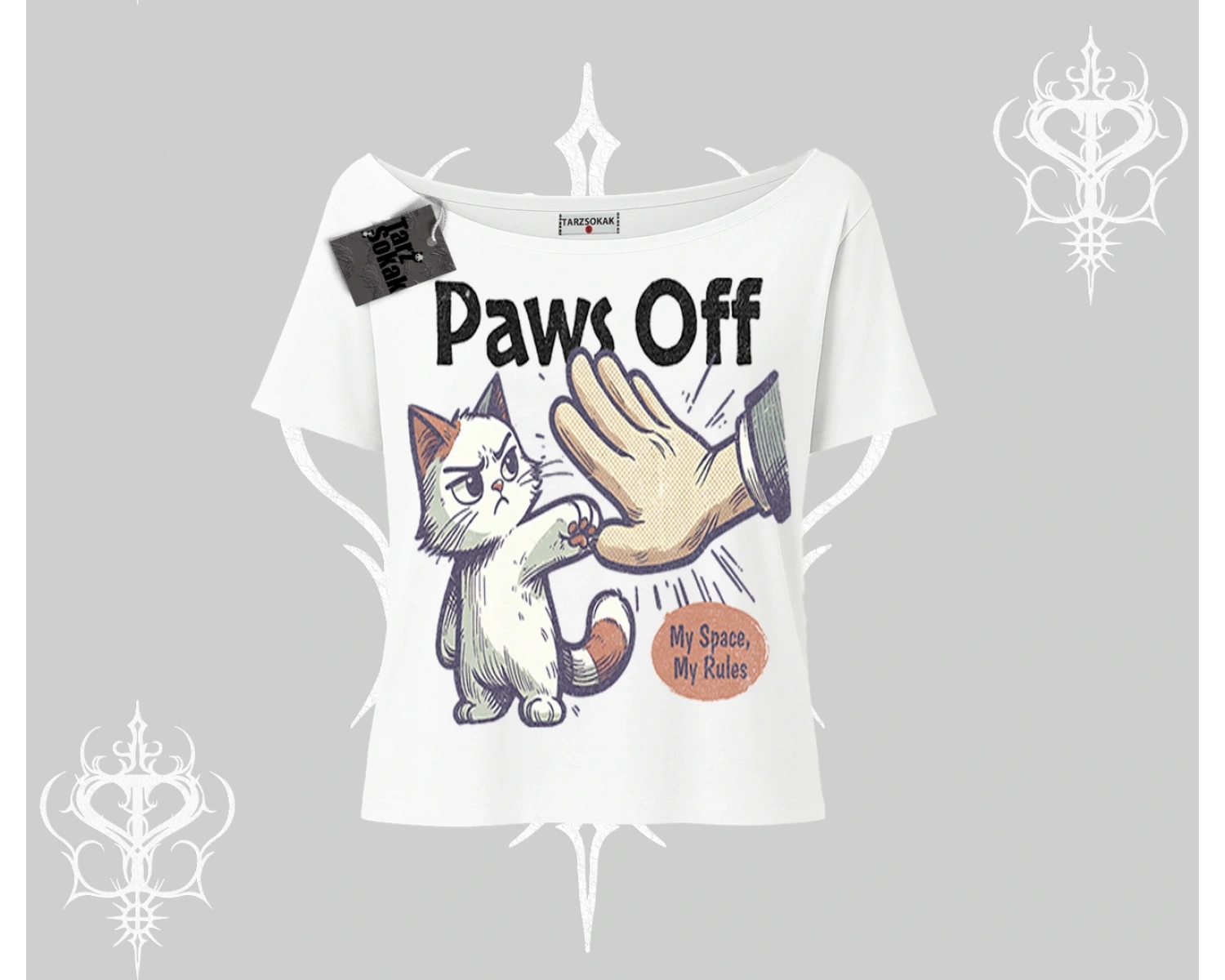 ProCATstinator Kedi Baskılı Kayık Yaka Tshirt