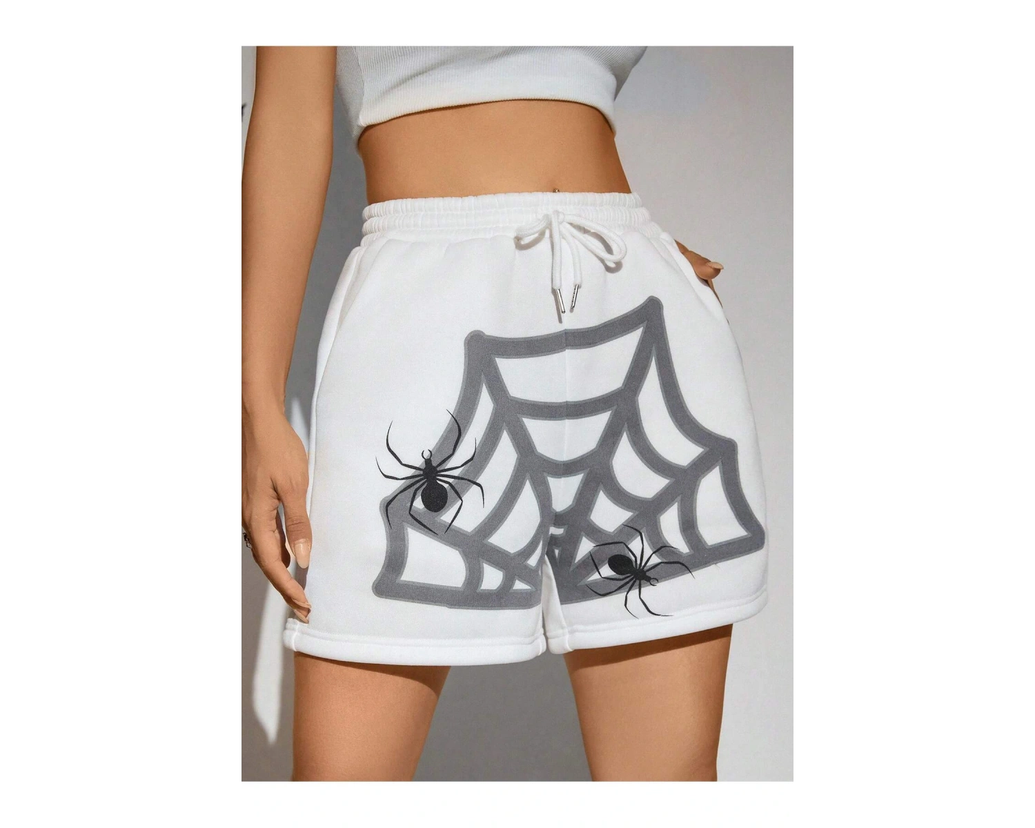PUNK Halloween Spider Web Print Drawstring Waist Şort