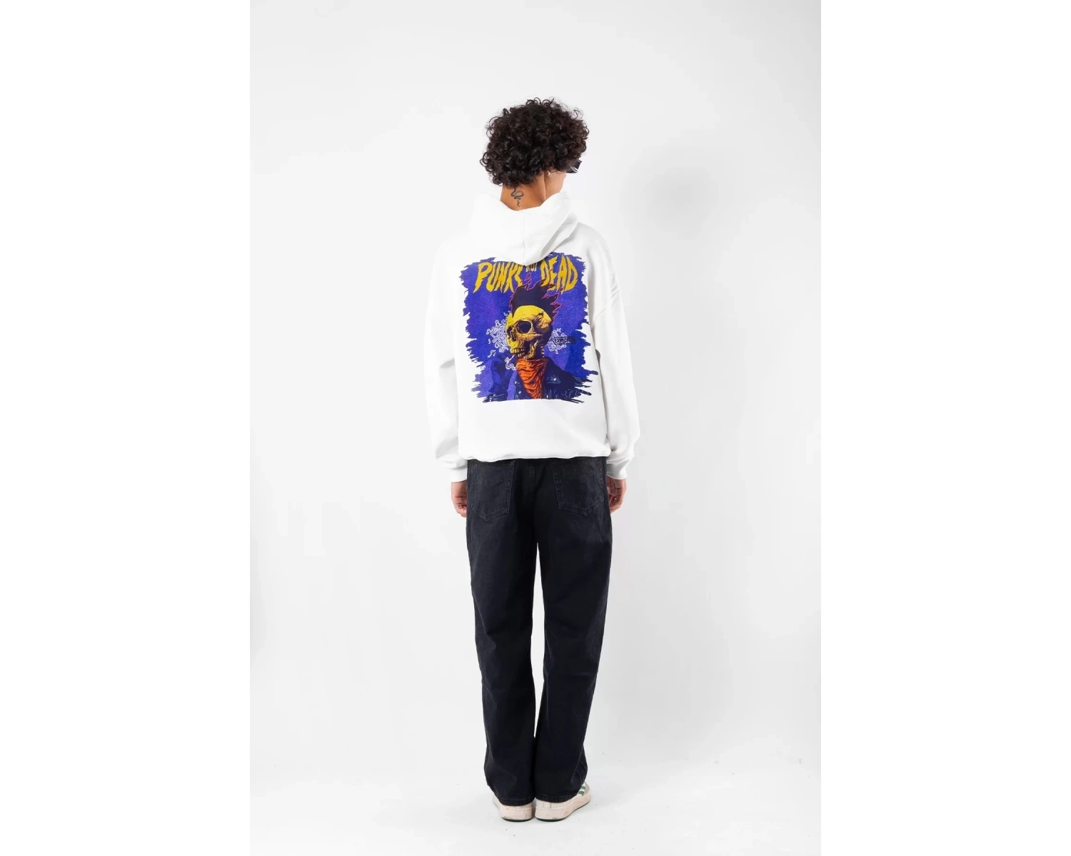 Punks Not Dead Baskılı Oversize Unisex Beyaz