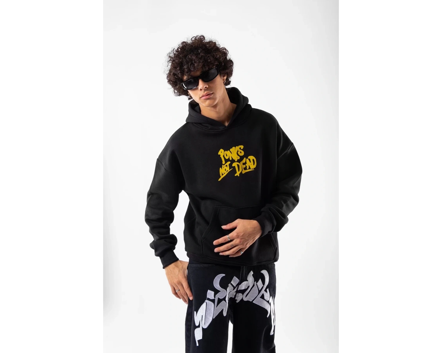 Punks Not Dead Baskılı Oversize Unisex Beyaz