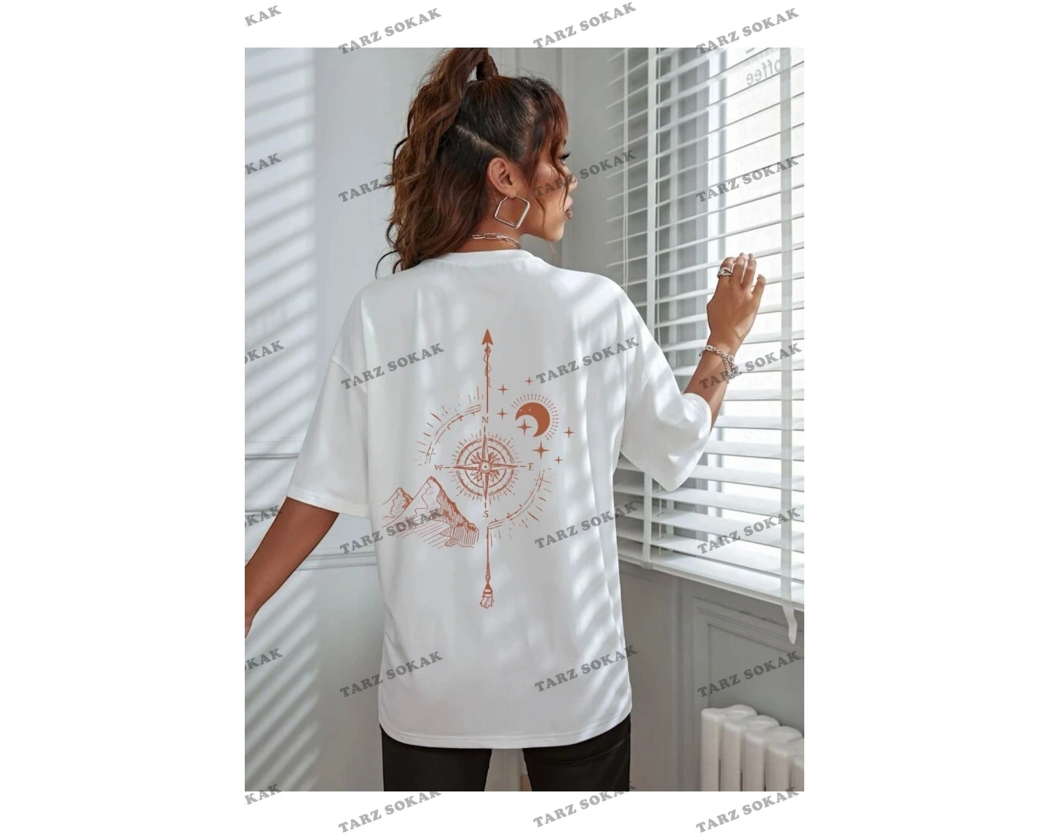 Pusula Baskılı Oversize Unisex