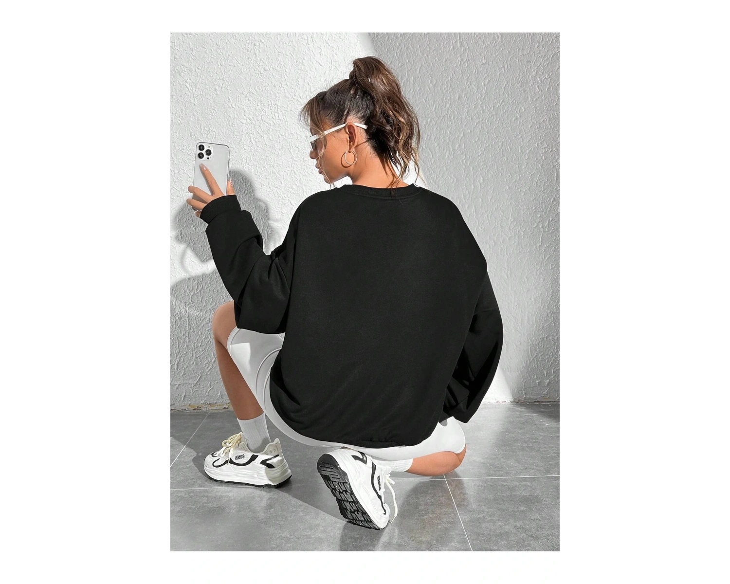 Qutie Kalpli ve Sloganlı Grafik Düşük Omuzlu Siyah