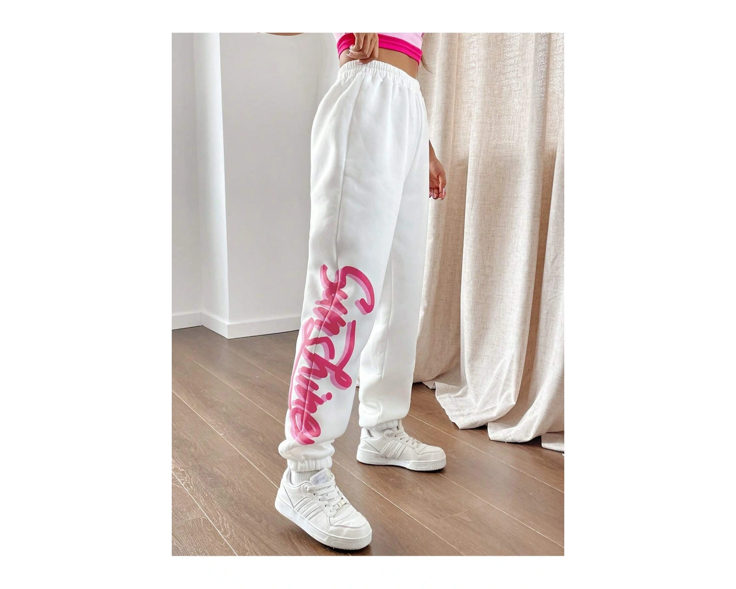 Qutie Letter Graphic Elastic Waist 4 Mevsim Eşofman