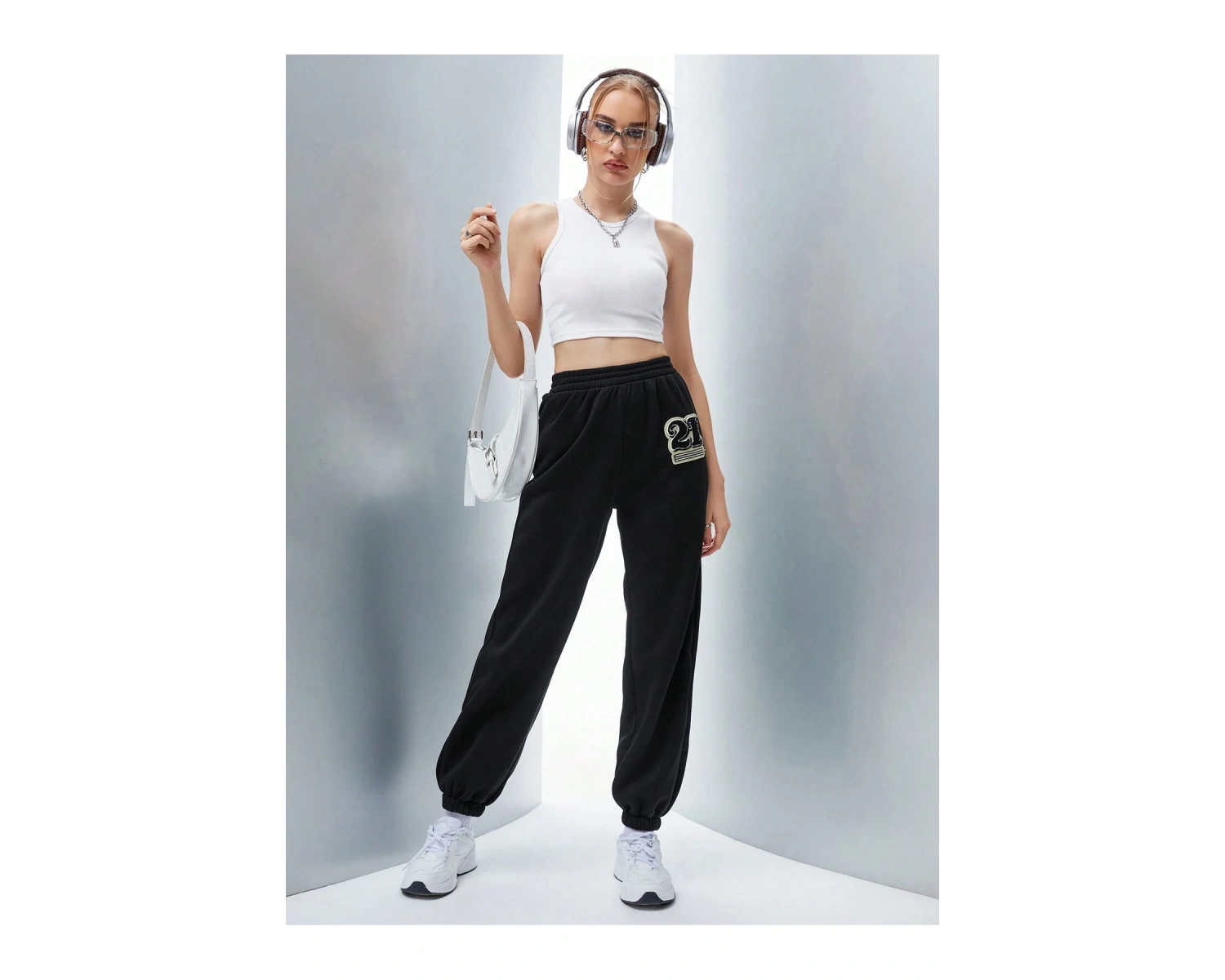 Qutie Letter Graphic Elastic Waist 4 Mevsim Eşofman