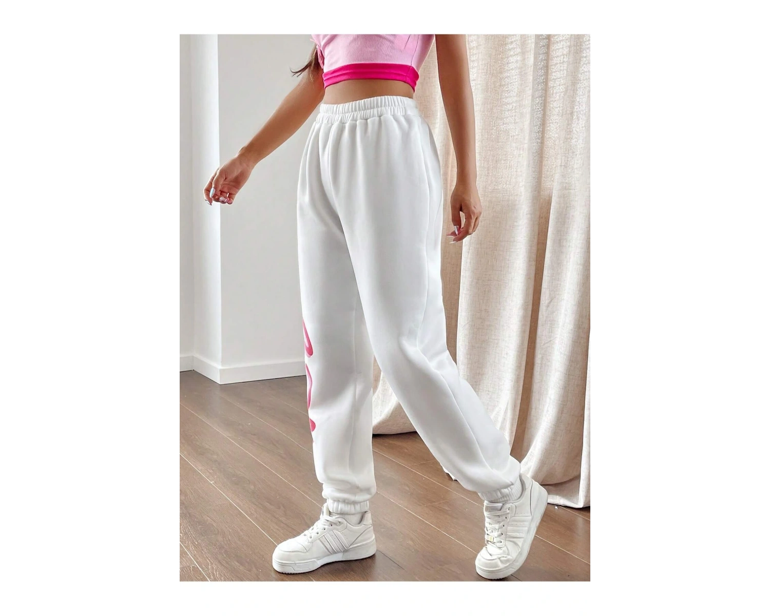 Qutie Letter Graphic Elastic Waist 4 Mevsim Eşofman