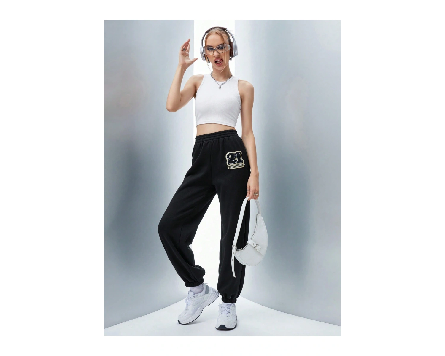 Qutie Letter Graphic Elastic Waist 4 Mevsim Eşofman