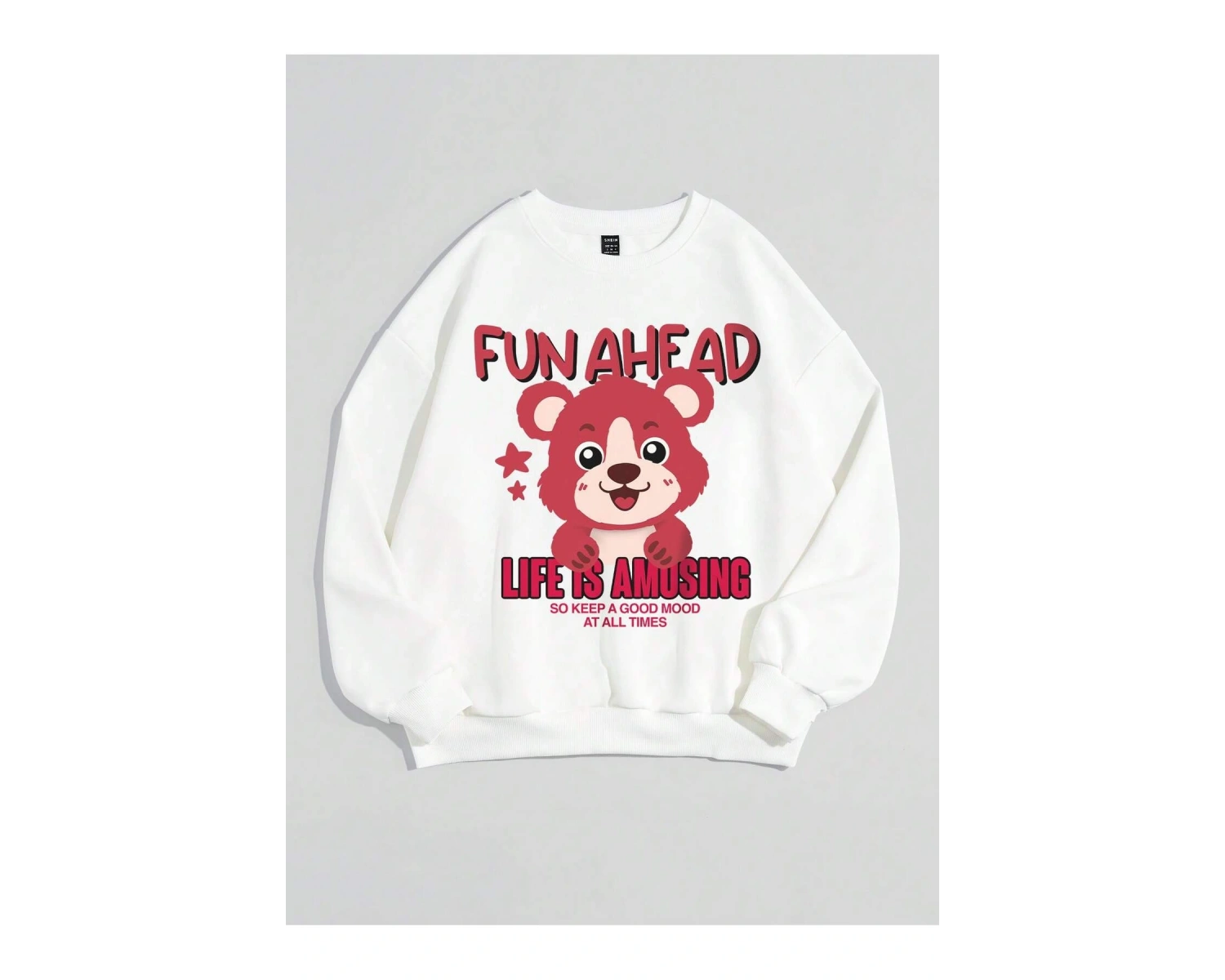 Qutie Slogan & Cartoon Graphic Drop Shoulder Sweatshirt Beyaz