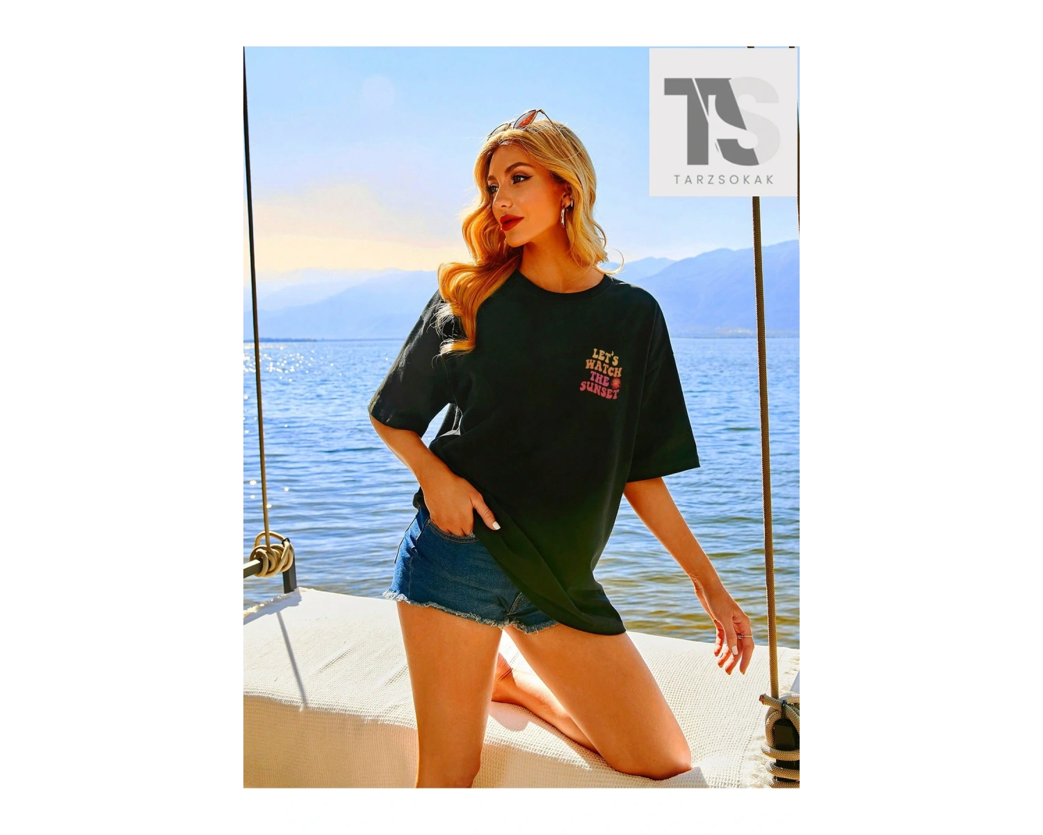 Qutie Sloganlı Grafik Düşük Omuz Tişört