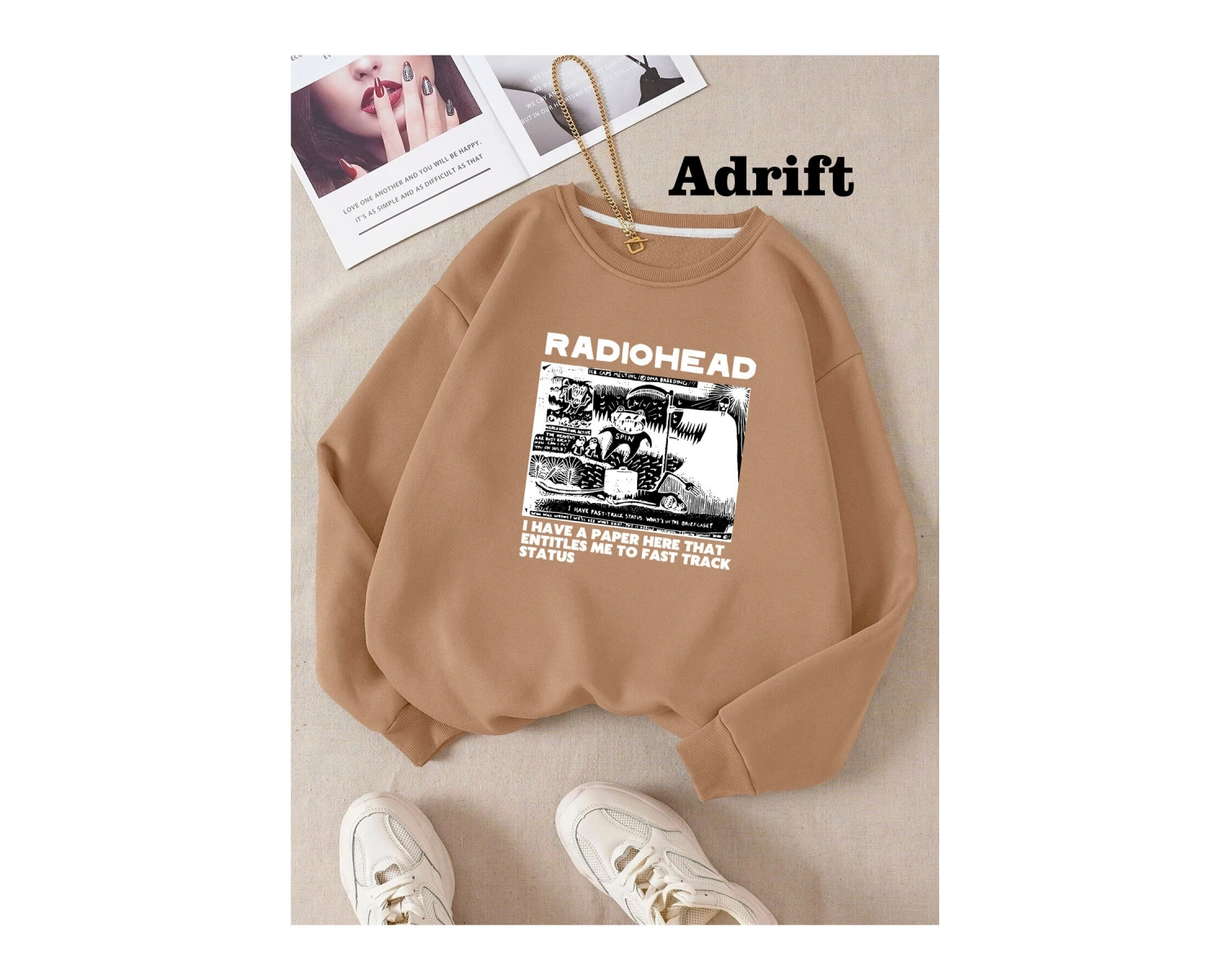 Radiohead Köstebek Sokak Trend Tasarım Harajuku/Gotik Bej