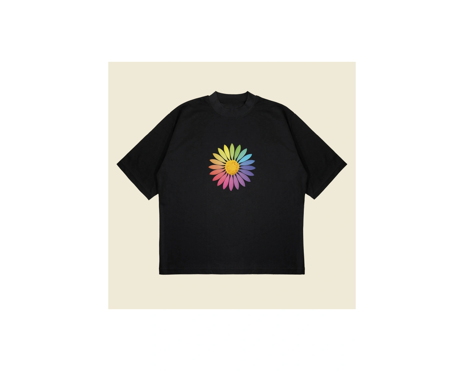 Rainbow Daisy Baskılı Oversize Unisex Pamuklu Nefes Alan Kalın Kumaşlı