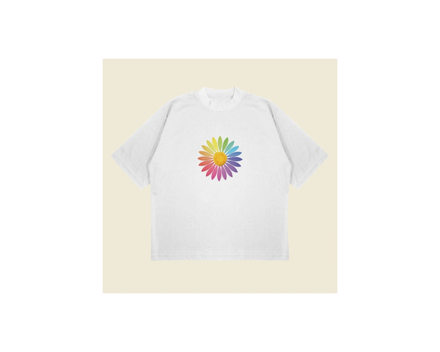Rainbow Daisy Baskılı Oversize Unisex Pamuklu Nefes Alan Kalın Kumaşlı
