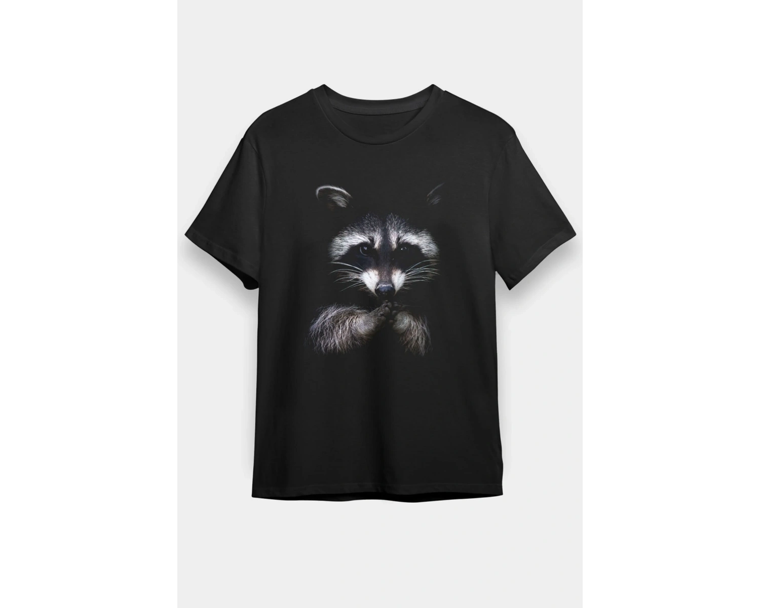 Rakun Baskılı Unisex Beyaz Tişört