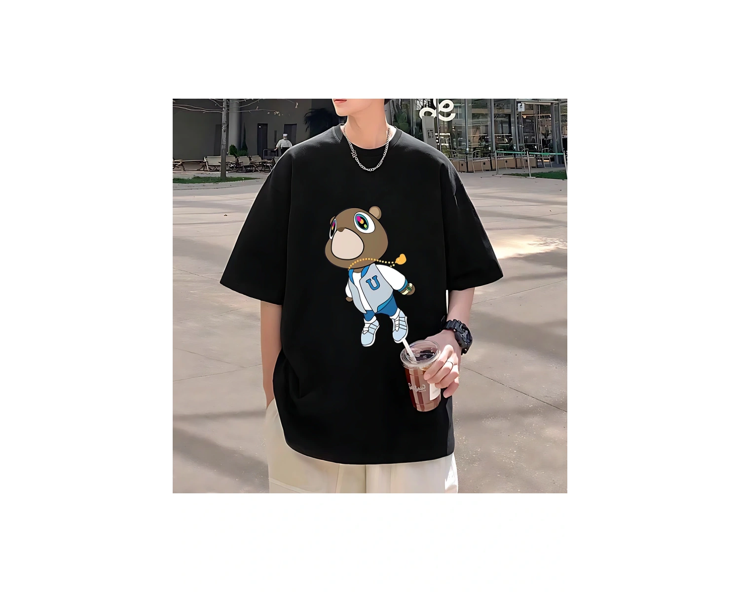 Rap Kanye West Mezuniyet Ayı Grafik T - Erkek Kadın Sıcak satış moda kıyafetler Saf Pa